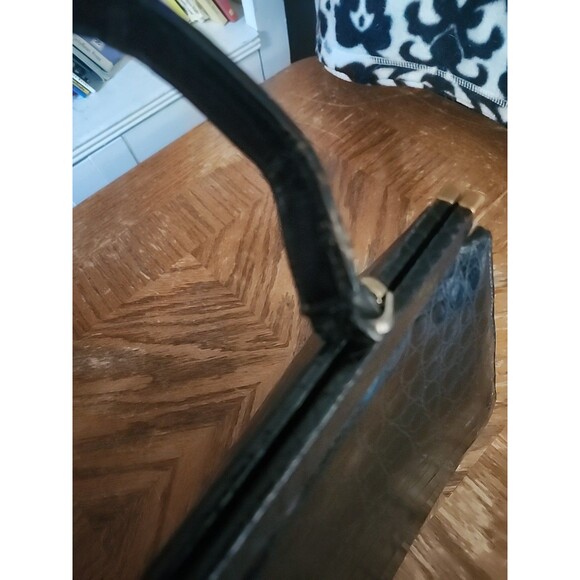 Black Escort Genuine Leather Inside Structured Frame Handbag Purse Alligator Fon - Picture 4 of 16